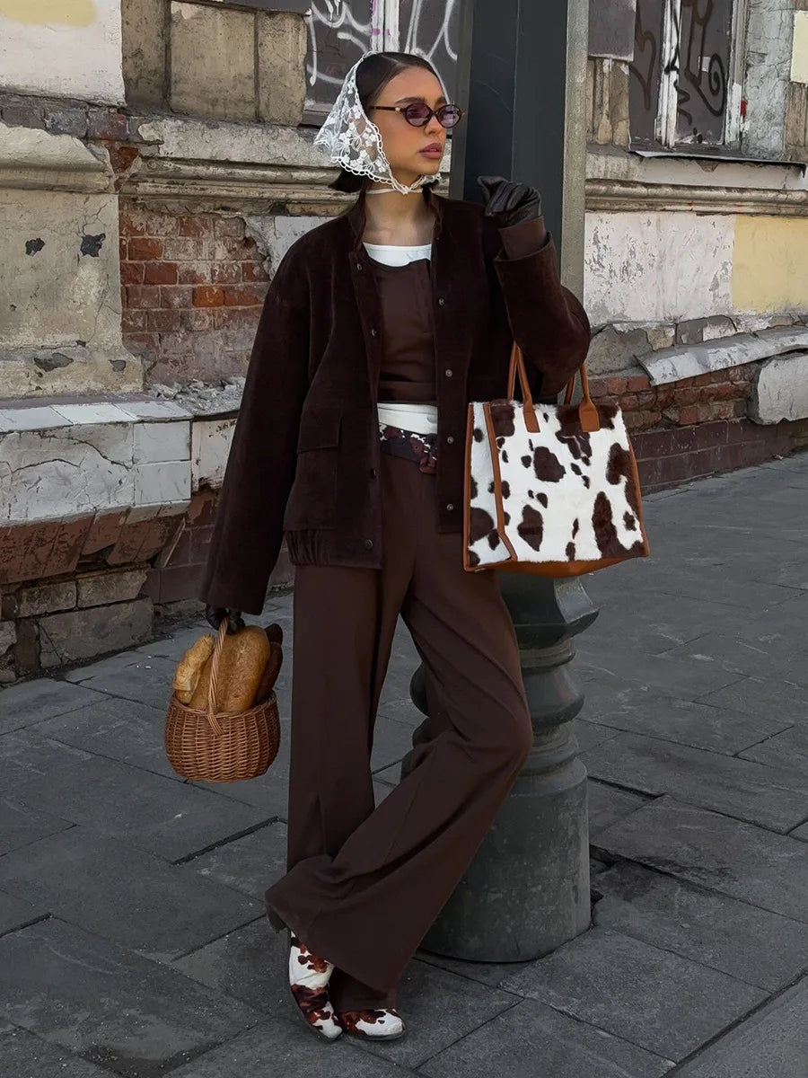 SOHO Autumn Long Sleeve Jacket in Brown