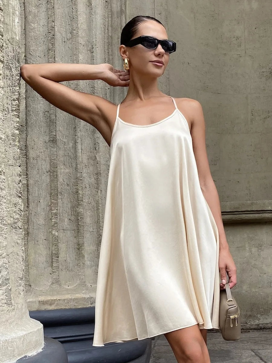 SOHO Spring Satin Backless Mini Dress in Apricot