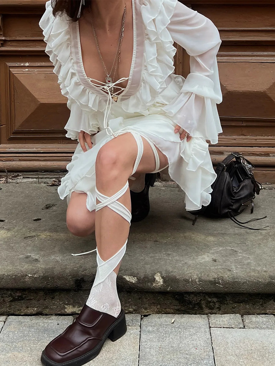SOHO Summer Lace Ruffled Mini Dress