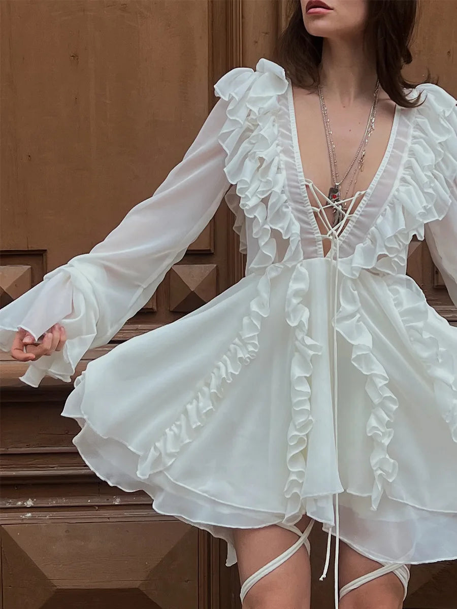 SOHO Summer Lace Ruffled Mini Dress