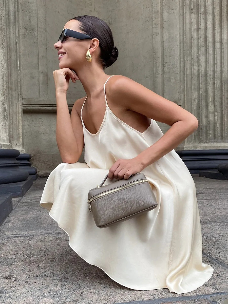 SOHO Spring Satin Backless Mini Dress in Apricot