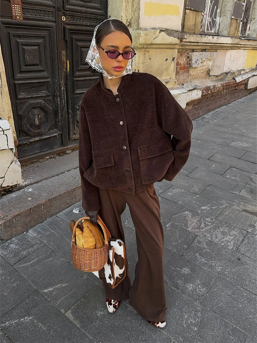 SOHO Autumn Long Sleeve Jacket in Brown