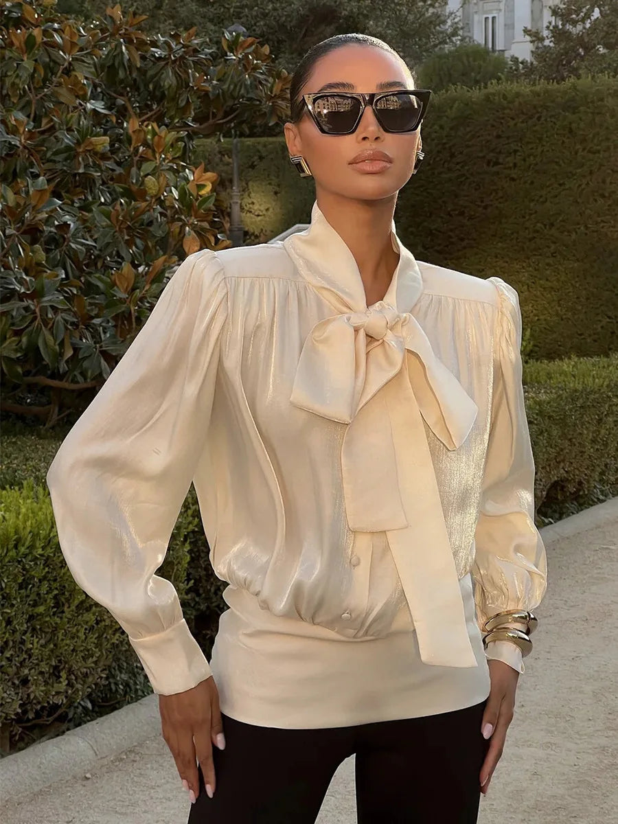 SOHO Spring Satin Long Sleeve Top