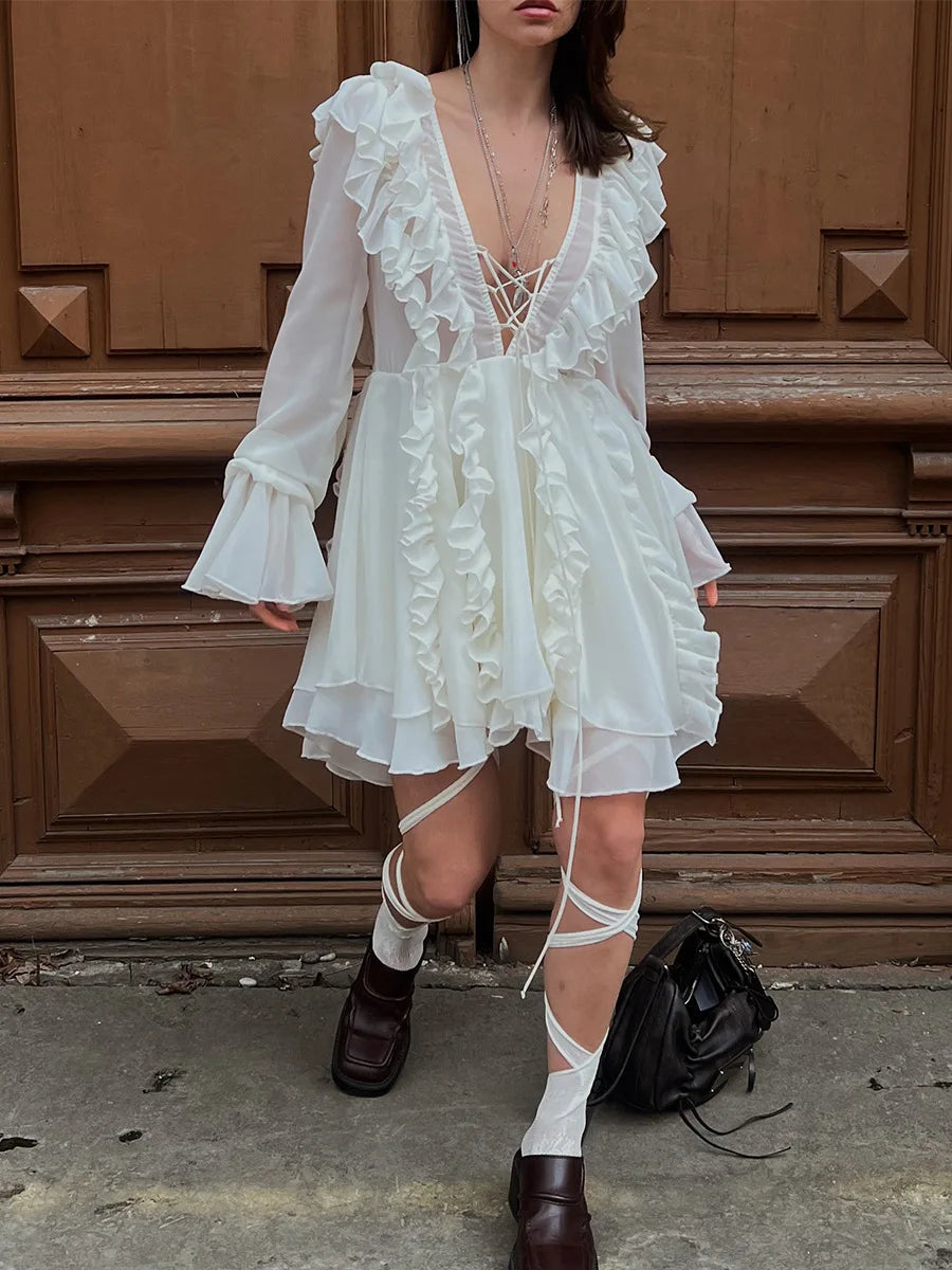 SOHO Summer Lace Ruffled Mini Dress