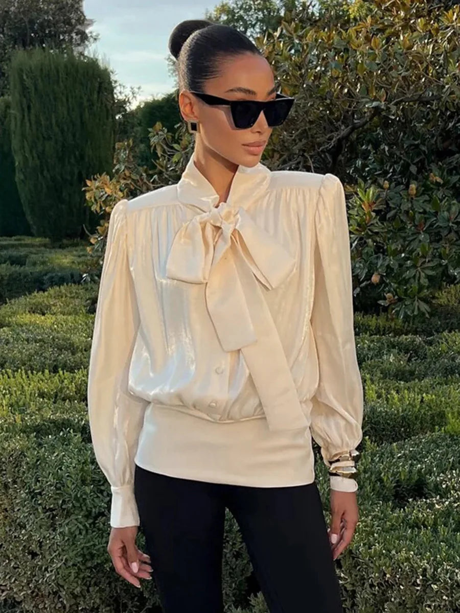 SOHO Spring Satin Long Sleeve Top