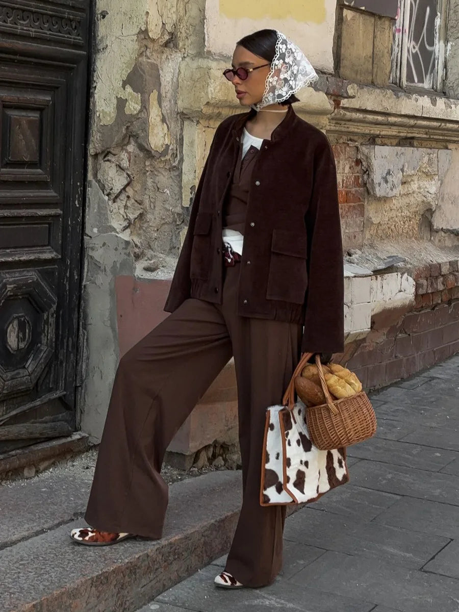 SOHO Autumn Long Sleeve Jacket in Brown