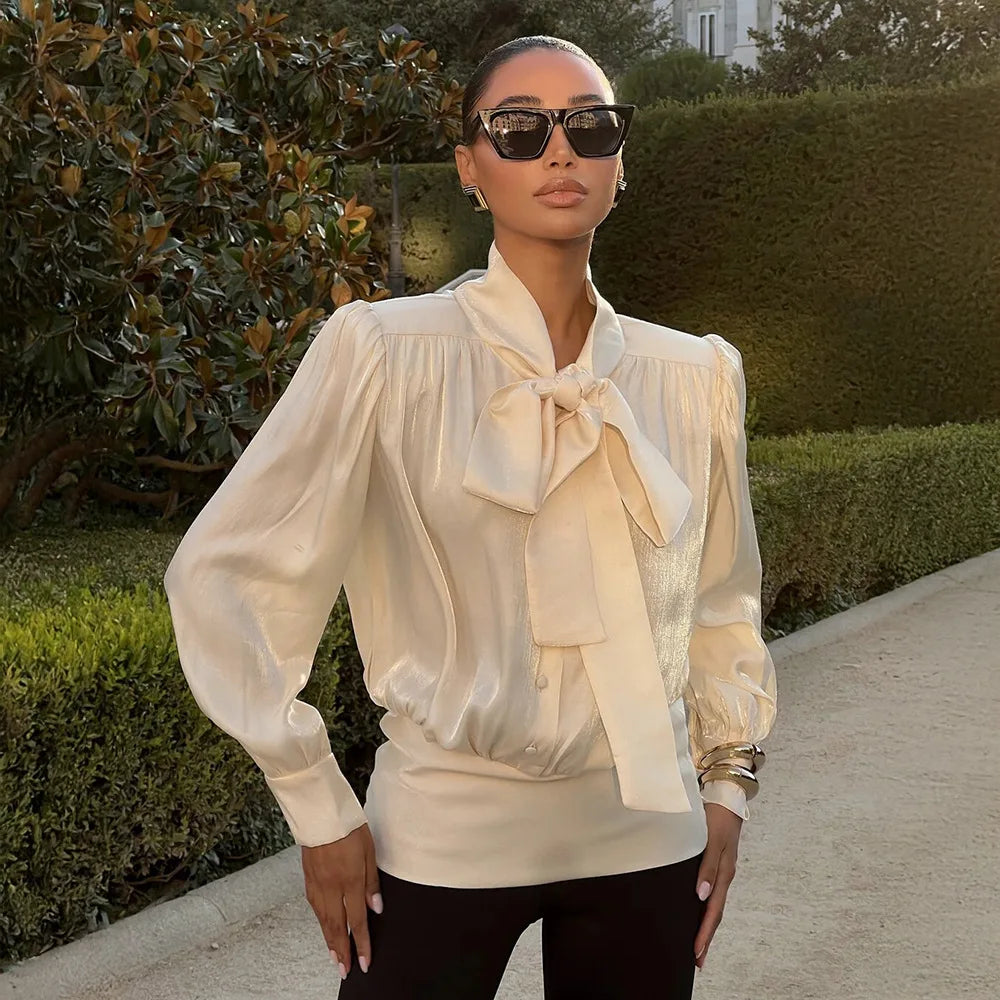 SOHO Spring Satin Long Sleeve Top