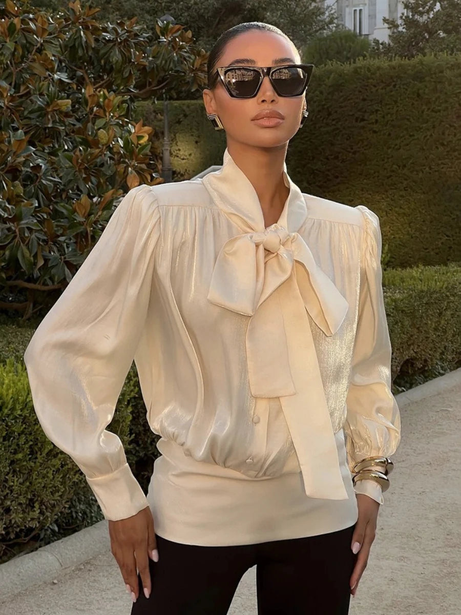 SOHO Spring Satin Long Sleeve Top