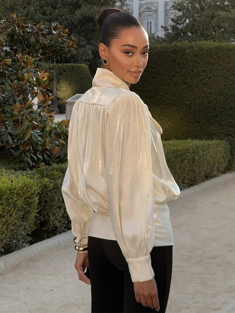 SOHO Spring Satin Long Sleeve Top