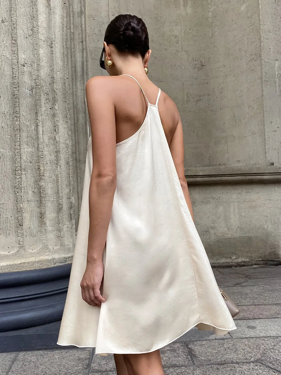 SOHO Spring Satin Backless Mini Dress in Apricot