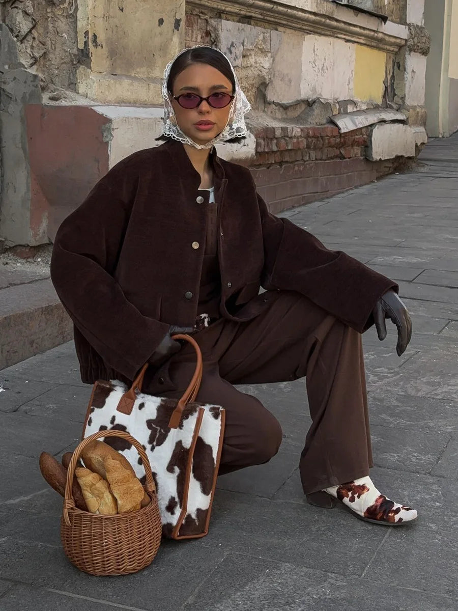 SOHO Autumn Long Sleeve Jacket in Brown