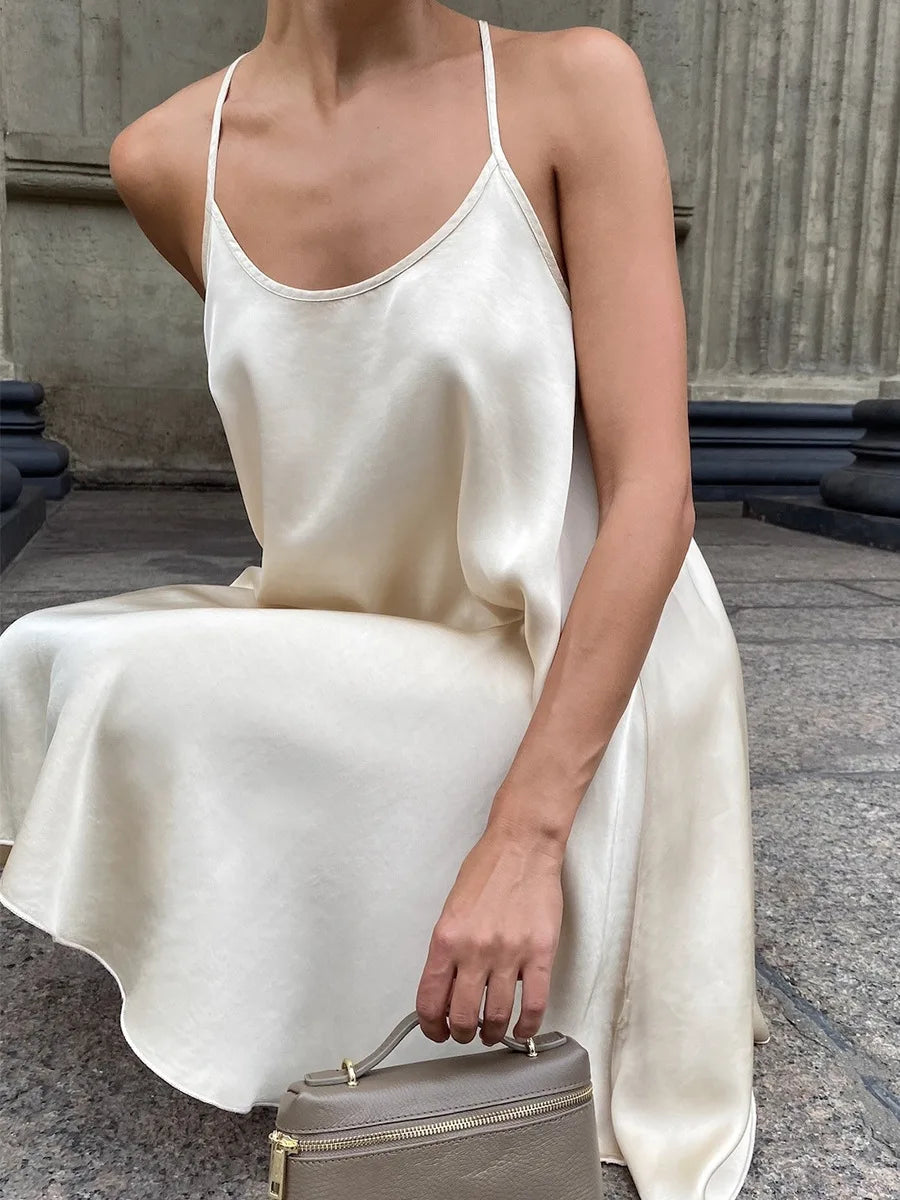SOHO Spring Satin Backless Mini Dress in Apricot