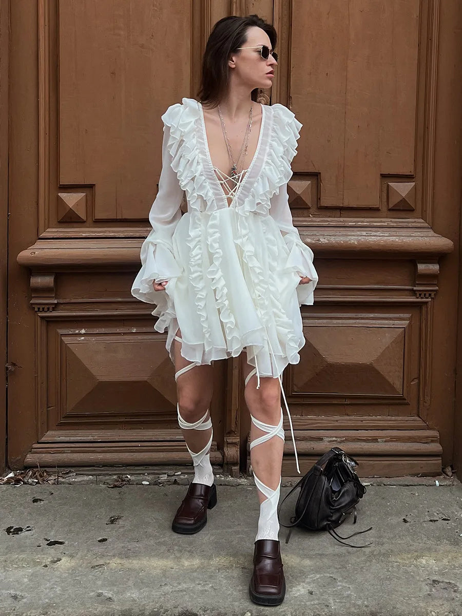 SOHO Summer Lace Ruffled Mini Dress