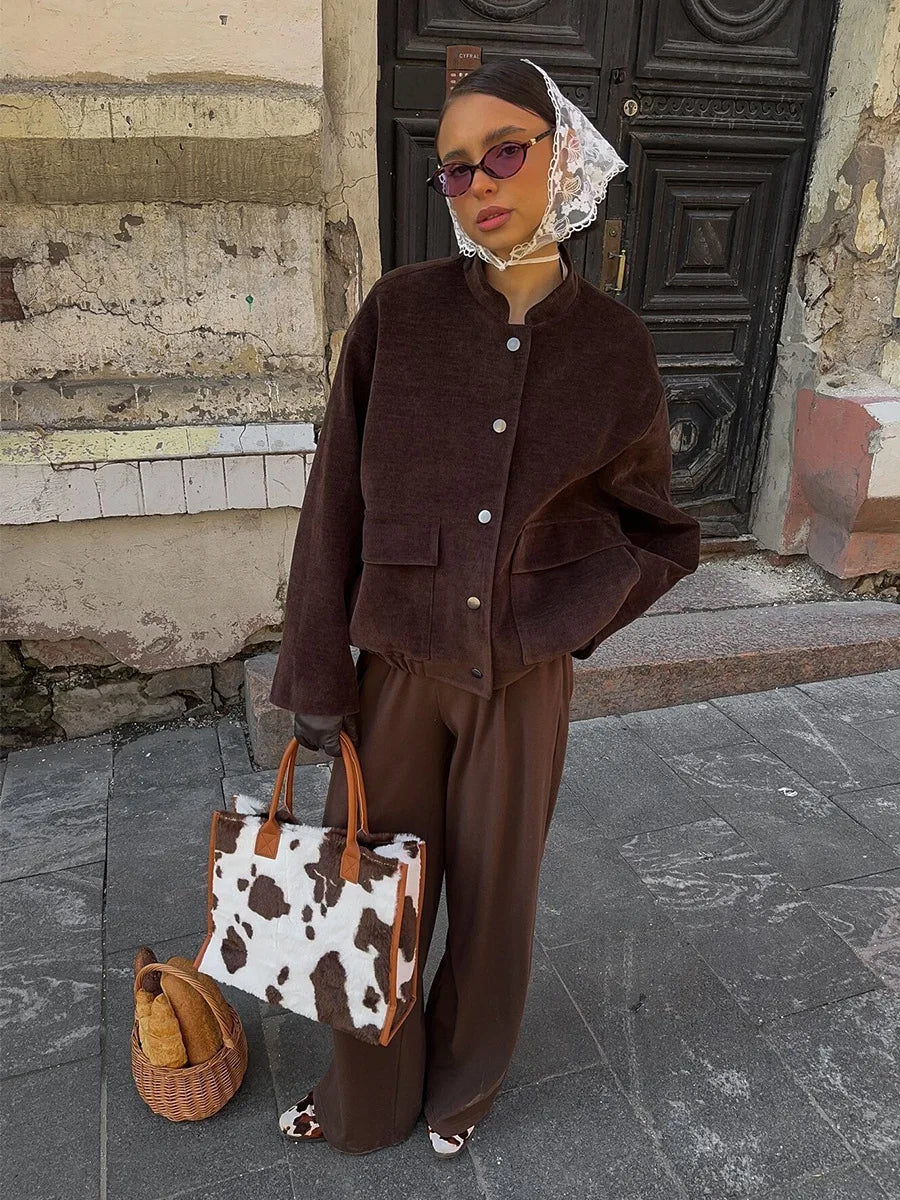 SOHO Autumn Long Sleeve Jacket in Brown